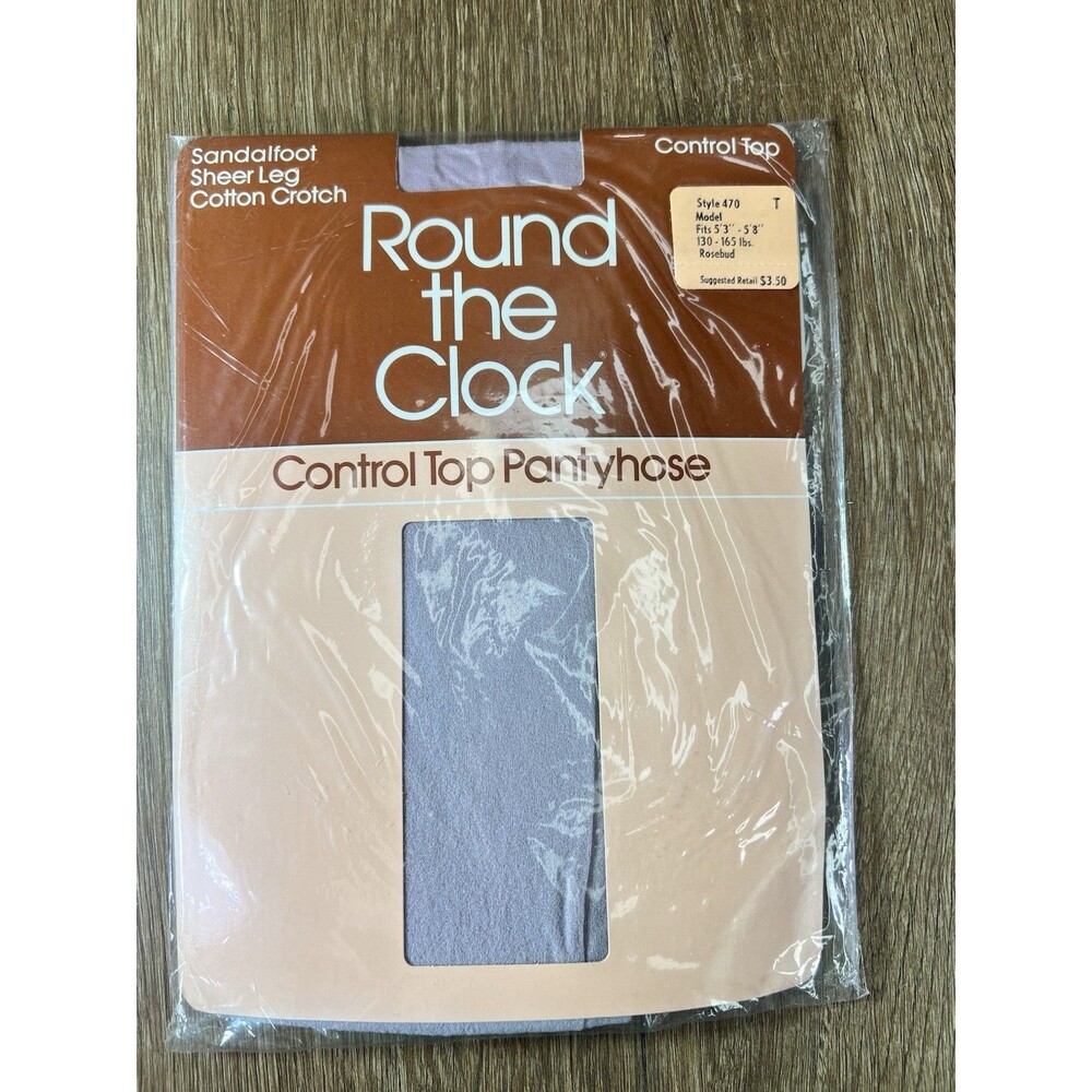 Vtg Round The Clock Control Top Pantyhose Rosebud Purple Size Model NIP 80s